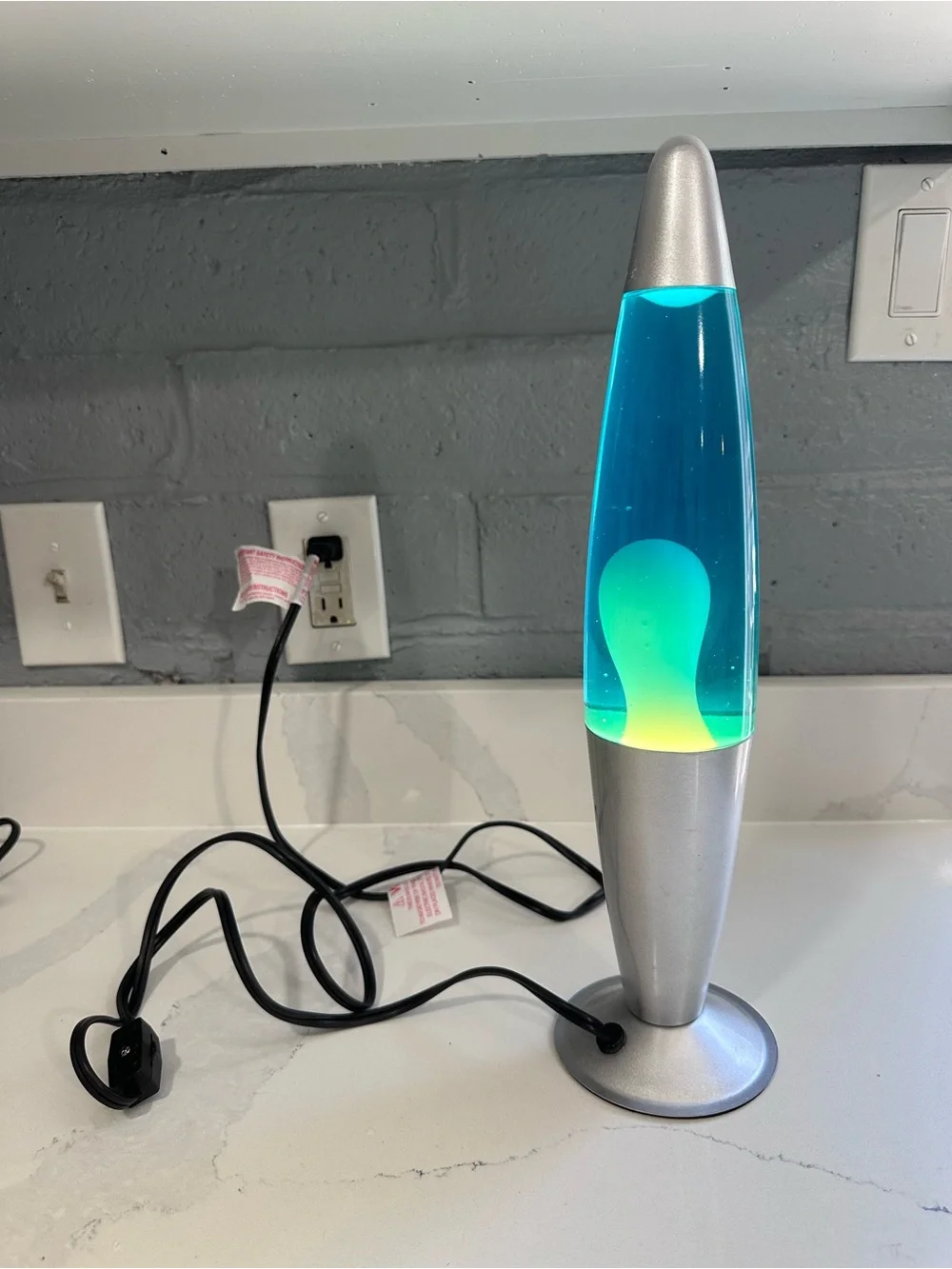 Retro 16” Blue and Green Lava Lamp with Silver Base